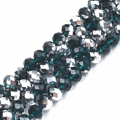 Turquoise Moyen Perles en verre electroplate, demi-argenté, facette, rondelle, turquoise moyen, 10x7mm, Trou: 1mm, Environ 70~72 pcs/chapelet, 19.8 pouce