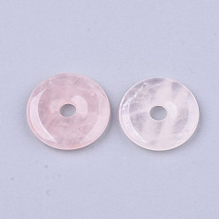 Cuarzo Rosa Natural aumentó colgante cuarzo, donut / pi disc, ancho de la rosquilla: 7.3~7.5 mm, 20x3~5 mm, agujero: 5~5.5 mm