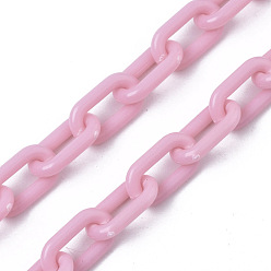 Rose Nacré Chaînes de câble en acrylique opaque, ovale, perle rose, 13x8x2mm, 19.68 pouce (50 cm)/brin
