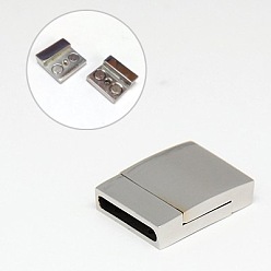 Stainless Steel Color 304 Stainless Steel Magnetic Clasps with Glue-in Ends, Rectangle, Stainless Steel Color, 23x17x6mm, Hole: 3x15mm