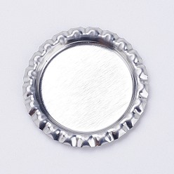 Silver Iron Cabochon Settings, Planish Beer Bottle Cap, Flat Round, Silver Color Plated, Tray: 26mm, 34x3mm