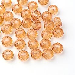 Oro Granos europeos de cristal, abalorios de grande agujero, sin núcleo metálico, Rondana plana, oro, 14x8 mm, agujero: 5 mm