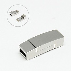 Stainless Steel Color 304 Stainless Steel Magnetic Clasps with Glue-in Ends, Rectangle, 23x7.5x6mm, Hole: 3x5mm