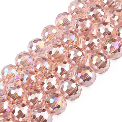 Pink Plaquent verre transparent perles brins, couleur ab , facette, ronde, rose, 9.5x9mm, Trou: 1.2mm, Environ 69 pcs/chapelet, 24.41 pouce (62 cm)