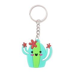 Cactus Porte-clés en plastique pvc dessin animé, pour porte-clés cadeau de décoration de fête de vacances mexicaines, motif de cactus, 10 cm, pendentif: 44x45x3 mm