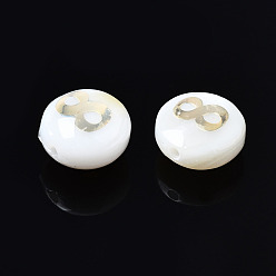 Number Natural Freshwater Shell Beads, with Golden Plated Brass Metal Embellishments, Flat Round with Number, Num.8, 8x4.5mm, Hole: 0.8mm