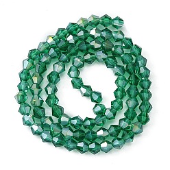 Vert De Mer Clair Des billes de verre transparentes, de couleur plaquée ab , toupie avec facettes, vert de mer clair, 4x4mm, Trou: 1mm, Environ 92~96 pcs/chapelet, 13.78~14.37 pouce