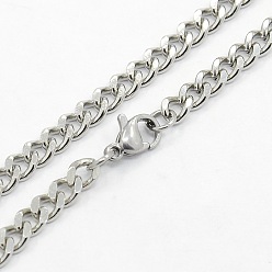 Stainless Steel Color Men's 304 Stainless Steel Curb Chain Necklaces, with Lobster Claw Clasps, Faceted, Stainless Steel Color, 24.4 inch(62cm)