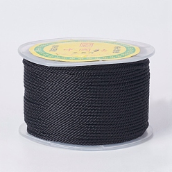 Noir Câblés en polyester rondes, cordes de milan / cordes torsadées, noir, 1.5~2 mm, 50 yards / rouleau (150 pieds / rouleau)