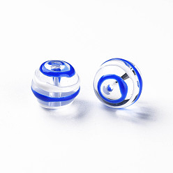 Blue Transparent Glass Beads, with Enamel, Round, Blue, 12x11.5mm, Hole: 1.5~1.8mm