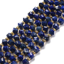 Lapis Lazuli Lapis-lazuli, brins de perles naturels , avec des perles de rocaille, facette, perles de cube en diagonale, 5~6x5~6x4~5mm, Trou: 1mm, Environ 49~55 pcs/chapelet, 15.35''~15.75'' (39~40 cm)