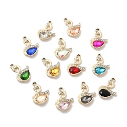 Mixed Color UV Plating Alloy Pendants, with Crystal Rhinestone and Glass, Golden, Swan Charms, Mixed Color, 21.5x15x4.5mm, Hole: 2mm