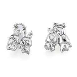 Real Platinum Plated Brass Charms, Cadmium Free & Nickel Free & Lead Free, a Pair of Rabbits, Real Platinum Plated, 14x5.5x4mm, Hole: 2mm