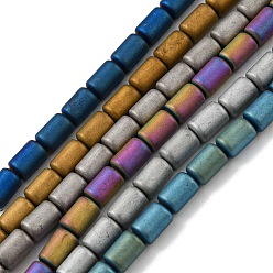 Couleur Mélangete Brins de perles d'hématite non magnétiques synthétiques galvanisées, givré, colonne, couleur mixte, 3.7~3.8x5.8~5.9mm, Trou: 0.8mm, Environ 65 pcs/chapelet, 15.75'' (40 cm)