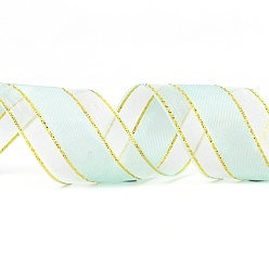 Pale Turquoise Solid Color Organza Ribbons, Golden Wired Edge Ribbon, for Party Decoration, Gift Packing, Pale Turquoise, 1"(25mm), about 50yard/roll(45.72m/roll)
