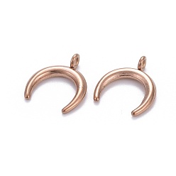 Rose Gold 304 Stainless Steel Pendants, Double Horn/Crescent Moon, Rose Gold, 16.5x14.5x2mm, Hole: 2.3mm