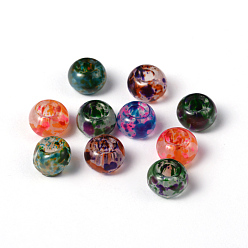 Couleur Mélangete Perles de verre imprimées , Perles avec un grand trou   , rondelle, couleur mixte, 15x10mm, Trou: 5.5~6mm