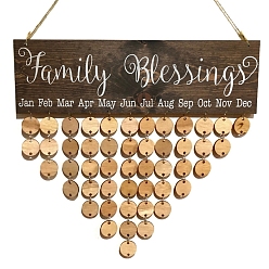 Coffee Reminder Calendar with Tags MDF Wooden Hanging Sign Wall Ornament Pendant, Rectangle with Word Family Blessing and Dangle Tassel, for Party Home Decorations, Coffee, 400x120x4mm
