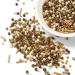 Oro Cuentas de semillas de vidrio de colores interiores opacos y transparentes, agujero redondo, ronda y tubo, oro, 2~3x1.5~9 mm, agujero: 0.8~1 mm