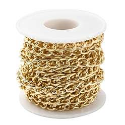 Golden Aluminium Twisted Curb Chains, Unwelded, with Spool, Golden, 10x6.5x1.8mm, about 16.4 Feet(5m)/roll