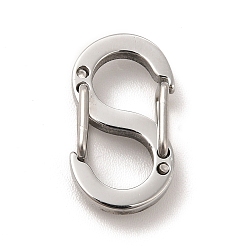 Stainless Steel Color 304 Stainless Steel Push Gate Snap Key Clasps, Double Snap S Clasps, Stainless Steel Color, 16.5x9x2mm