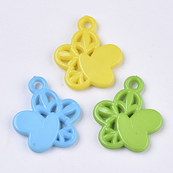 Mixed Color Opaque Acrylic Pendants, Flower with Heart, Mixed Color, 29x25x4mm, Hole: 3mm, about 370pcs/500g