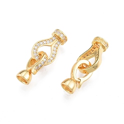 Real 18K Gold Plated Brass Fold Over Clasps, with Crystal Rhinestone Findings, Real 18K Gold Plated, Clasp: 13.5x7.5x5.5mm, Inner Diameter: 3.8x1.2mm, Ring: 15x9.5x2.5mm, Inner Diameter:  3.8x1.4mm