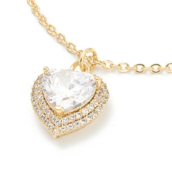 Claro Collar de latón de zirconia cúbica, con diamantes de imitación y 304 cadenas de cable de acero inoxidable, corazón, dorado, Claro, 17.72 pulgada (45 cm)