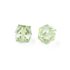 Vert Clair Perles acryliques transparentes, facette, cube, vert clair, 10x11x11mm, Trou: 2mm, environ670 pcs / 500 g