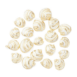 Other Sea Shell Natural Sea Shell Pendants, Shell Shape Charms, with Light Gold Tone Brass Findings, 17.5~26x16.5~26x4~7.5mm, Hole: 1.4~1.8mm
