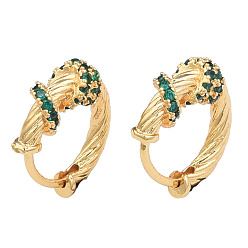 Зеленый Массивные серьги-кольца с кубическим цирконием, золотые латунные украшения для женщин, без никеля , зелёные, 14x16.5x5.5 мм, штифты : 1 мм
