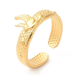 Chapado en Oro Real 18K Chapado iónico (ip) 201 anillo abierto de acero inoxidable, anillo de dedo de pájaro para mujer, textura de panal, real 18 k chapado en oro, tamaño de EE. UU. 6 1/4 (16.8 mm), 4~9 mm