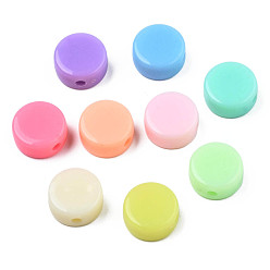 Mixed Color Opaque Acrylic Beads, Flat Round, Mixed Color, 10x5mm, Hole: 1.8mm, about 1300pcs/500g