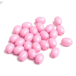 Pink Opaque Acrylic Beads, Oval, Pink, 12x9mm, Hole: 2mm, about 820pcs/500g