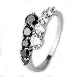 Platinum Simple Fashion Style Brass Cubic Zirconia Rings, CLear & Black, Platinum, Size 9, 19mm