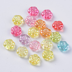 Couleur Mélangete Perles acryliques transparentes, de couleur plaquée ab , fleur, couleur mixte, 10.5x5.5mm, trou: 1.8 mm, environ 1720 pcs / 500 g