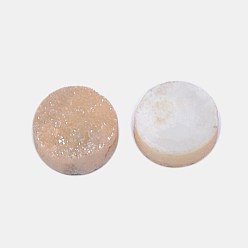 Wheat Electroplate Natural Druzy Crystal Cabochons, Flat Round, Dyed, Wheat, 8x3~6mm
