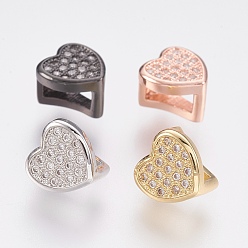 Mixed Color Brass Micro Pave Cubic Zirconia Slide Charms, Lead Free & Cadmium Free, Heart, Mixed Color, 8.5x9x6.5mm, Hole: 3x6mm