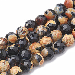 Sandy Brown Natural Fire Crackle Agate Beads Strands, Dyed, Faceted, Round, Sandy Brown, 7~8mm, Hole: 1mm, about 46~48pcs/strand, 14.17 inch~15.15 inch