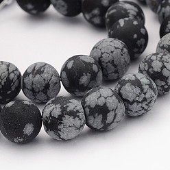 Obsidienne De Flocon De Neige Perles de pierres précieuses en flocon de neige naturelles, givré, ronde, 8mm, Trou: 1mm, Environ 45 pcs/chapelet, 14.5 pouce