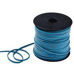 AceroAzul Cordón de gamuza sintética ecológico, encaje de imitación de gamuza, acero azul, 3.0x1.4 mm, aproximadamente 98.42 yardas (90 m) / rollo