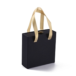 Черный Складные ящики для бумаги, раздвижные подарочные коробки, с ручкой, прямоугольные, чёрные, готовое изделие: 10x3.5x10 см