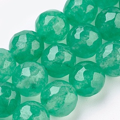 Vert Mer Moyen Malaisie naturelles perles de jade brins, teint, facette, ronde, vert de mer moyen, 6mm, Trou: 1mm, Environ 62 pcs/chapelet, 14.5 pouce