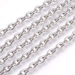 Stainless Steel Color 304 Stainless Steel Cable Chains, Unwelded, Oval, Stainless Steel Color, 7x5x1.5mm