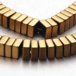 Golden Plated Electroplate Non-magnetic Synthetic Hematite Bead Strands, Square Heishi Beads, Golden Plated, 6x6x3mm, Hole: 1mm, about 136pcs/strand, 15.7 inch