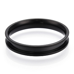 Negro 201 ajustes de anillo de dedo acanalados de acero inoxidable, núcleo de anillo en blanco, para hacer joyas con anillos, electroforesis negro, diámetro interior: 20 mm