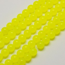 Yellow Natural Malaysia Jade Bead Strands, Round Dyed Beads, Yellow, 6mm, Hole: 1mm, about 64pcs/strand, 15 inch
