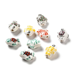 Couleur Mélangete Perles de porcelaine imprimés faits à la main, poisson, couleur mixte, 14.5~15x11.5~12x7~7.5mm, Trou: 1.6mm