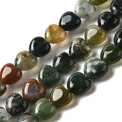 Colorful Natural Indian Agate Bead Strands, Heart, Colorful, 10x10x5mm, Hole: 1mm, about 40pcs/strand, 15.3 inch