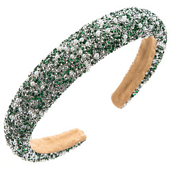 Green Pearl Rhinestone Hair Bands, Wide Cloth Hair Accessories for Women Girls, Green, 135x120mm